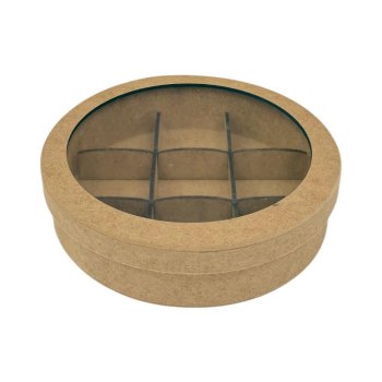 Caixa Redonda Para 9 Doces Com Tampa De Acrílico Pequena 16x16x4