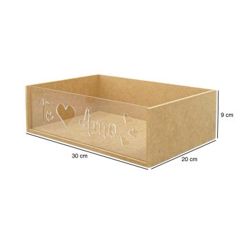 Bandeja Retangular Com Acrílico Vazado "Te Amo" 30x20x9