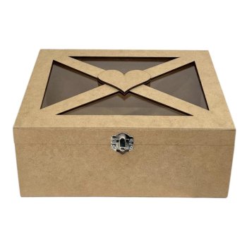 Caixa Coração Com Acrílico Transparente Com Fecho E Dobradiça 25x20x10