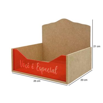 Cesta Box Com Acrílico Vermelho Vazado "Você É Especial" 25x20x21